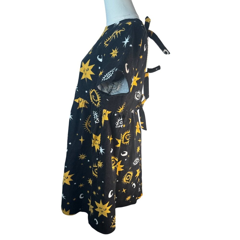 Black Friday Size 6 Cosmic Print Mini Black Gold White Corduroy Dress NWT - Picture 10 of 16
